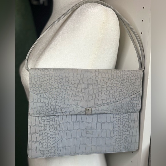 Chic Gray Crocodile-Embossed Shoulder Bag - Picture 1 of 5